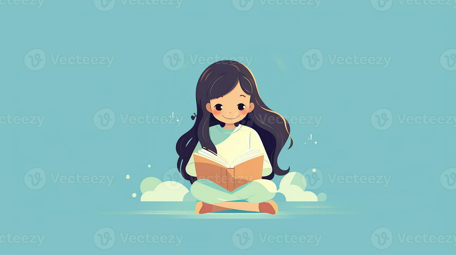 Cute little girl reading a book. Generative AI photo