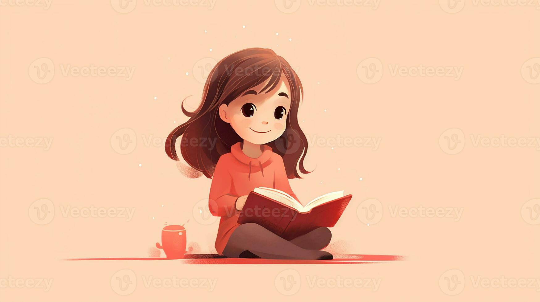 Cute little girl reading a book. Generative AI photo