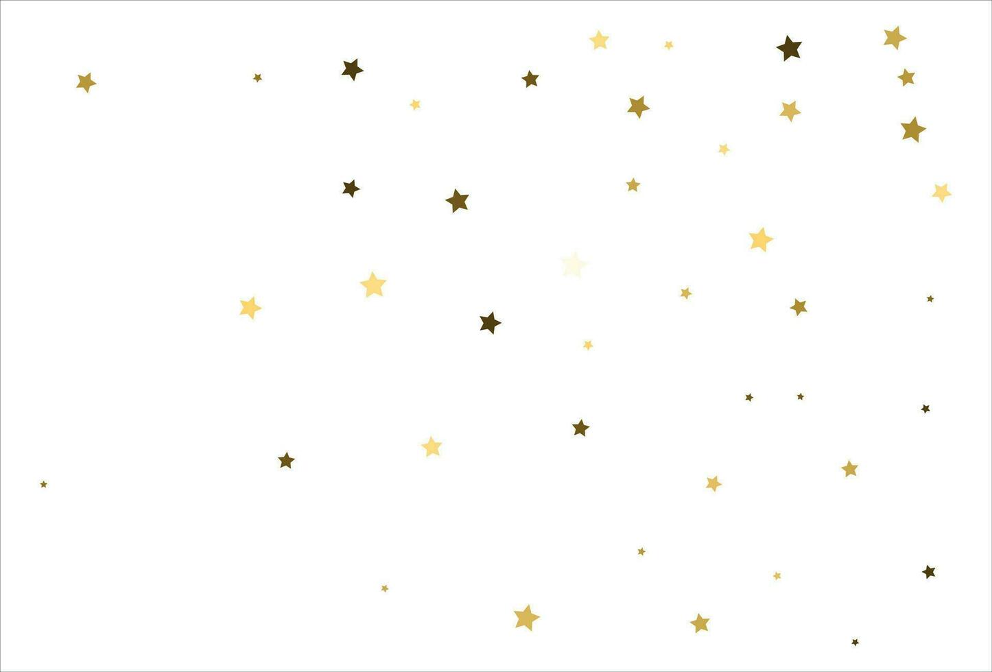 Random falling gold stars on white background. Glitter pattern for banner, greeting card, Christmas and New Year card, invitation, postcard, paper packaging vector