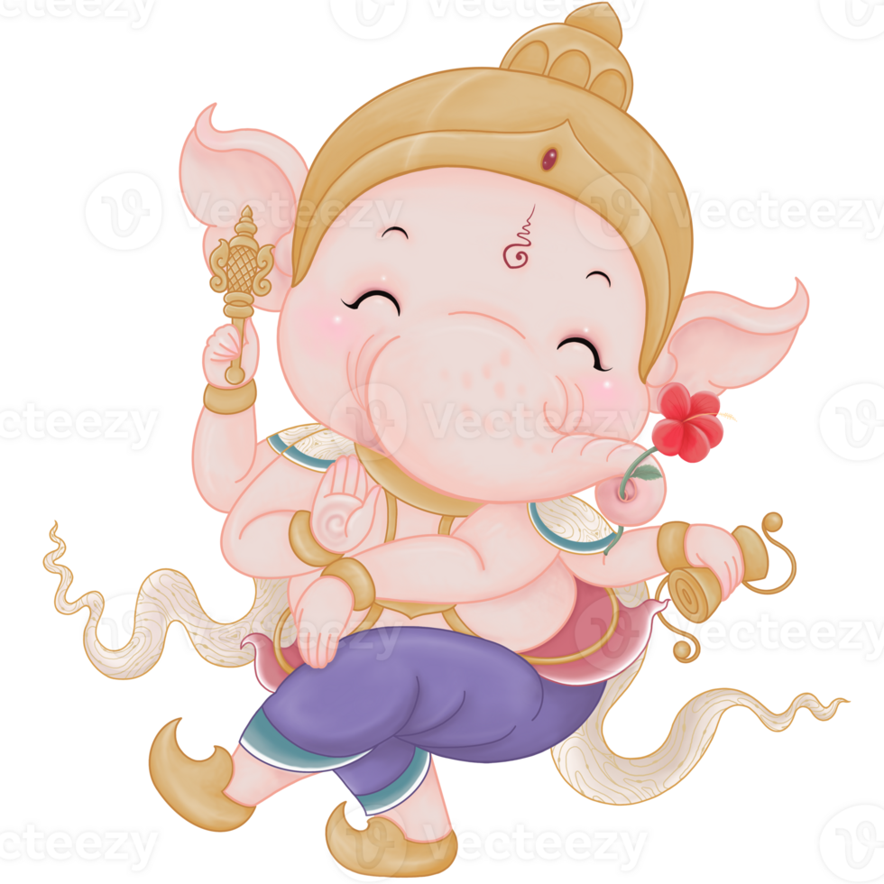 ganesha a criança dançando dentro ilustração do desenho animado estilo para decoração dentro hindu e budista religioso crenças png