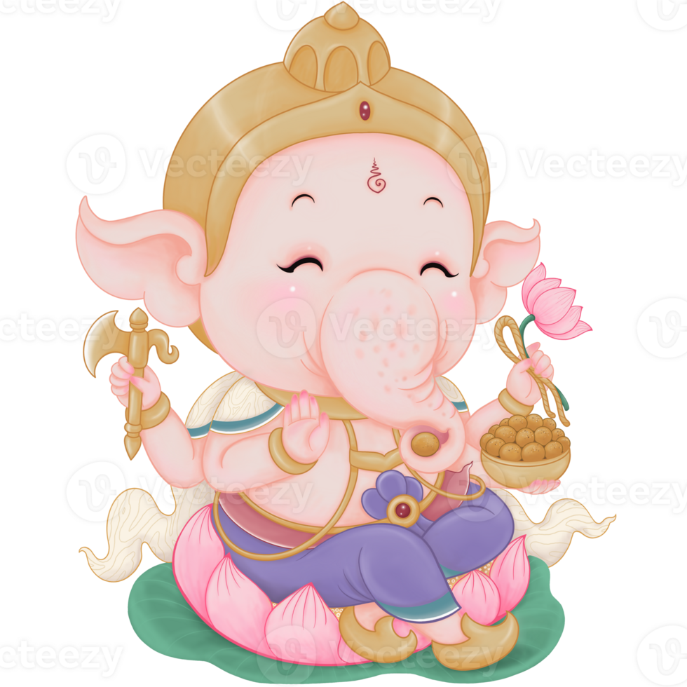 criança ganesh fazendo bênção pose dentro ilustração chibi desenho animado estilo para decoração a peça de trabalho de acordo com para budista e hindu religioso crenças png