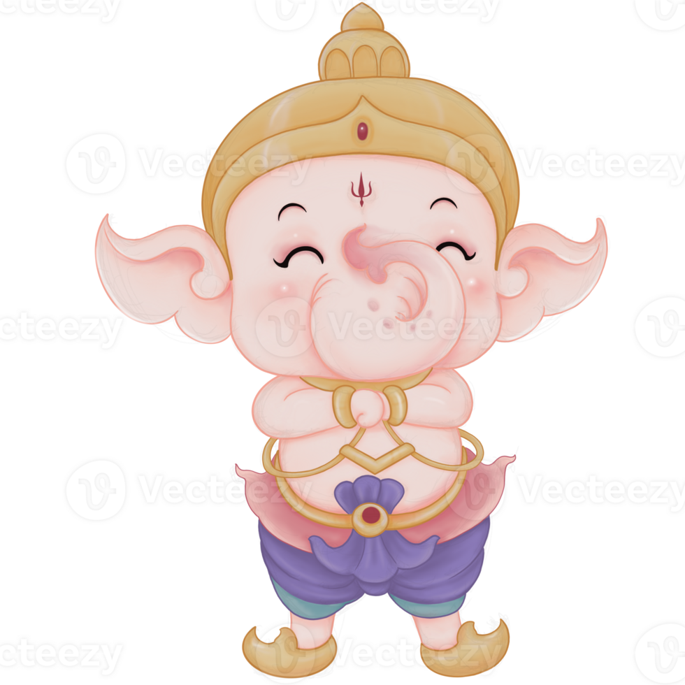 Child Ganesha Standing with Arms Folded in a Cute Cartoon Style for Decoration in Hindu and Buddhist Religious Beliefs png
