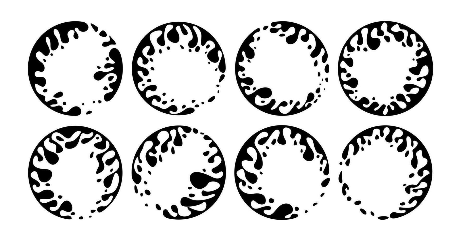 Set of blank water splash circle border logo. Milk water stain round logo icon. vector