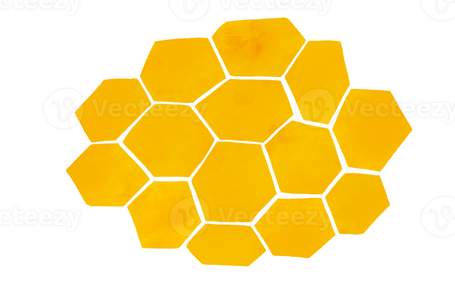Yellow beehive honeycomb element. Watercolor texture hexagon grid cells, yellow organic honey illustration. Cute border with large scale bee honeycomb. Hand drawn healthy food design png