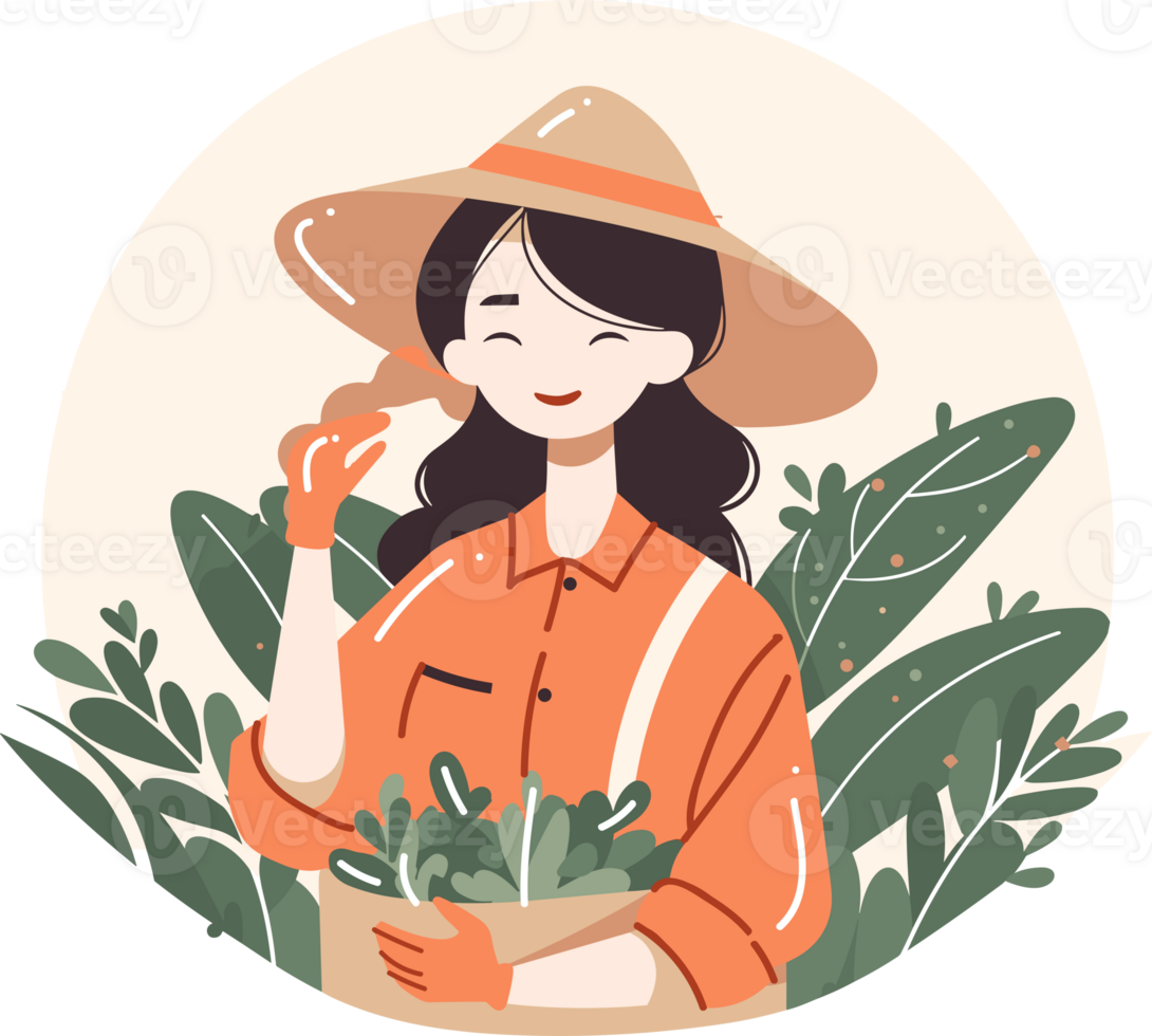 Hand Drawn happy female farmer in flat style png
