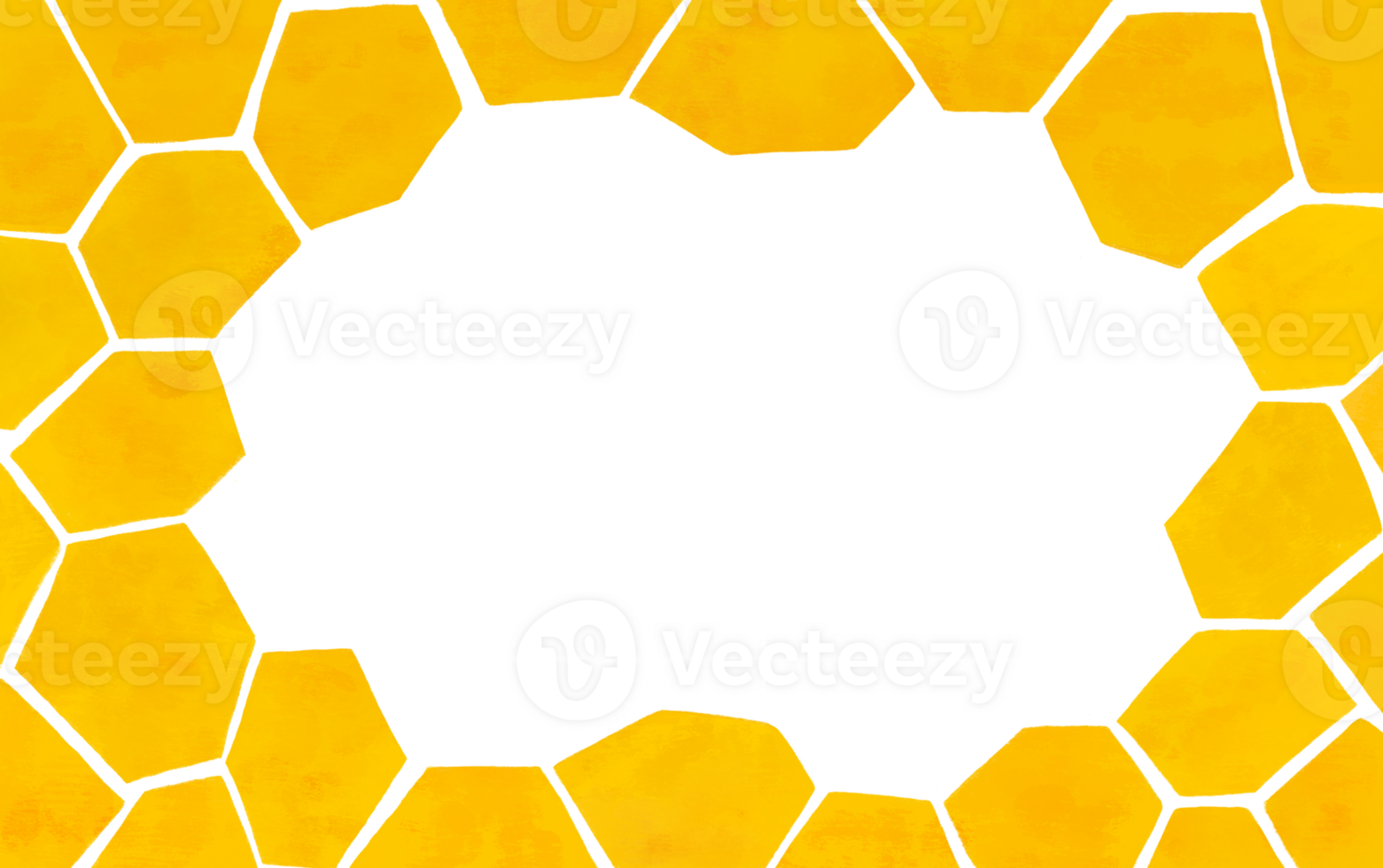 Beehive honeycomb horizontal background. Watercolor texture hexagon grid cells and bee honey cartoon frame, border, banner. CUte border with large scale bee honeycomb. Yellow organic honey print png