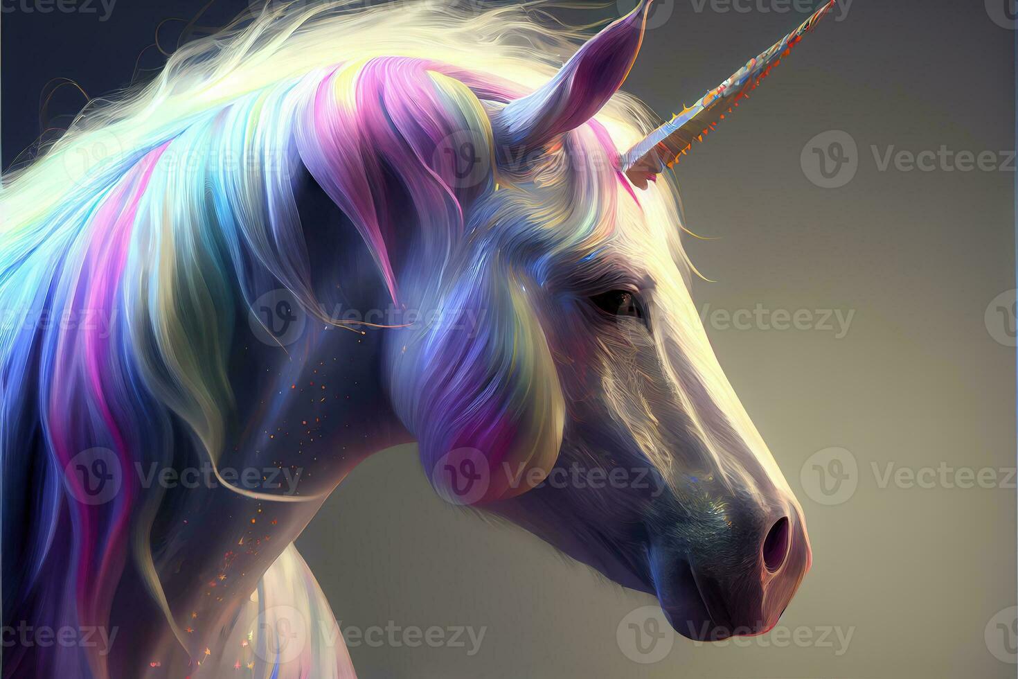 Realistic rainbow unicorn. AI generated. photo