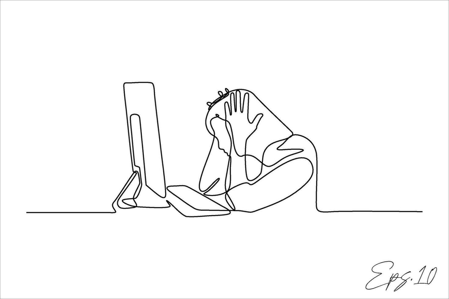 continuous line vector illustration of woman dizzy with office work