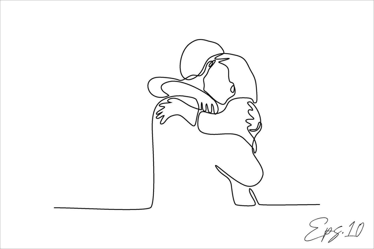 continuous line vector illustration of a couple hugging tightly