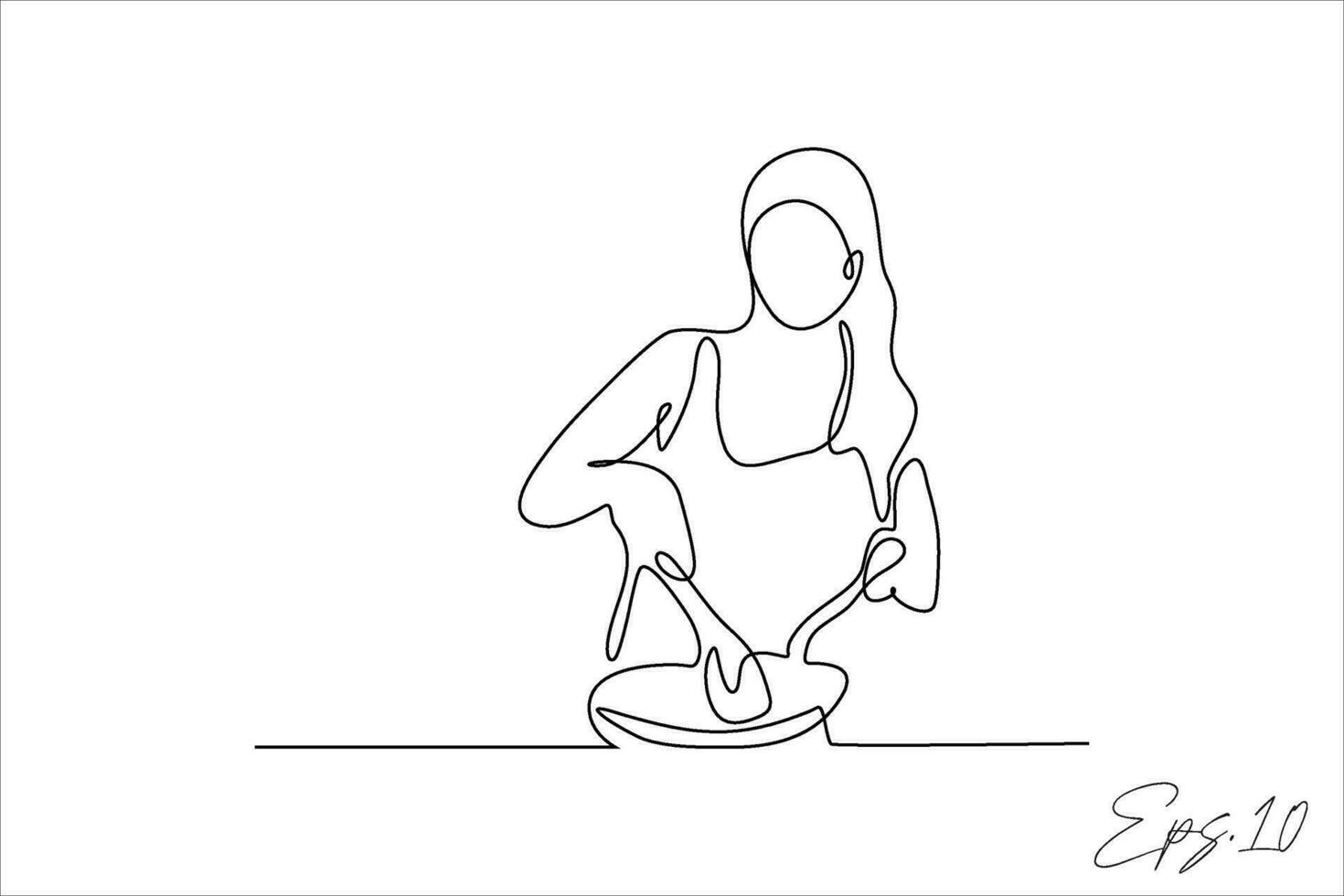 continuous line vector illustration of woman cooking