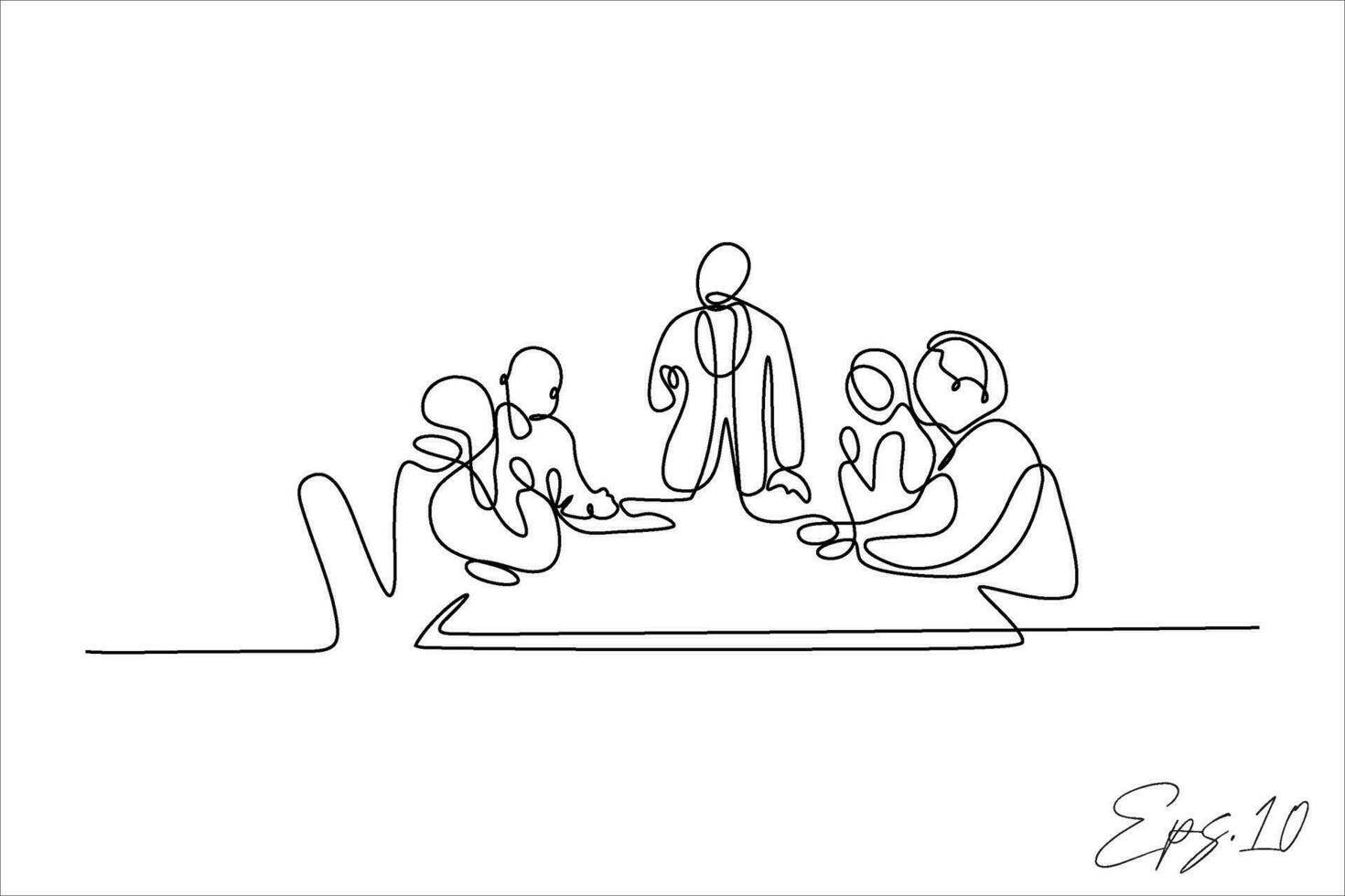 continuous line vector illustration of a group of people having a meeting