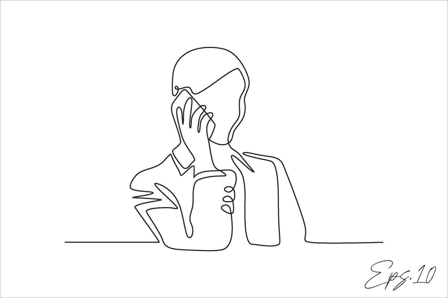 continuous line vector illustration of woman calling someone