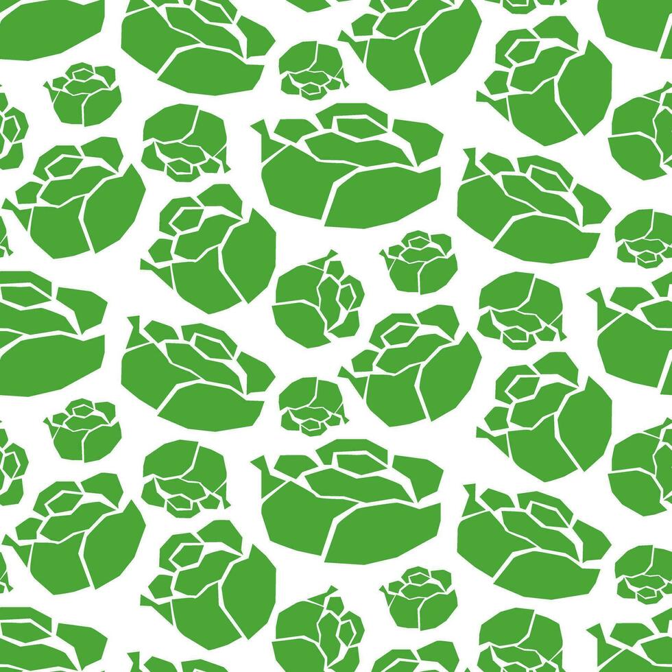 Seamless pattern with geometric cabbage on a white background. Cabbage whole in a broken shape. Vector illustration of fresh vegetables in a cartoon simple flat style. Packaging for vegetable products