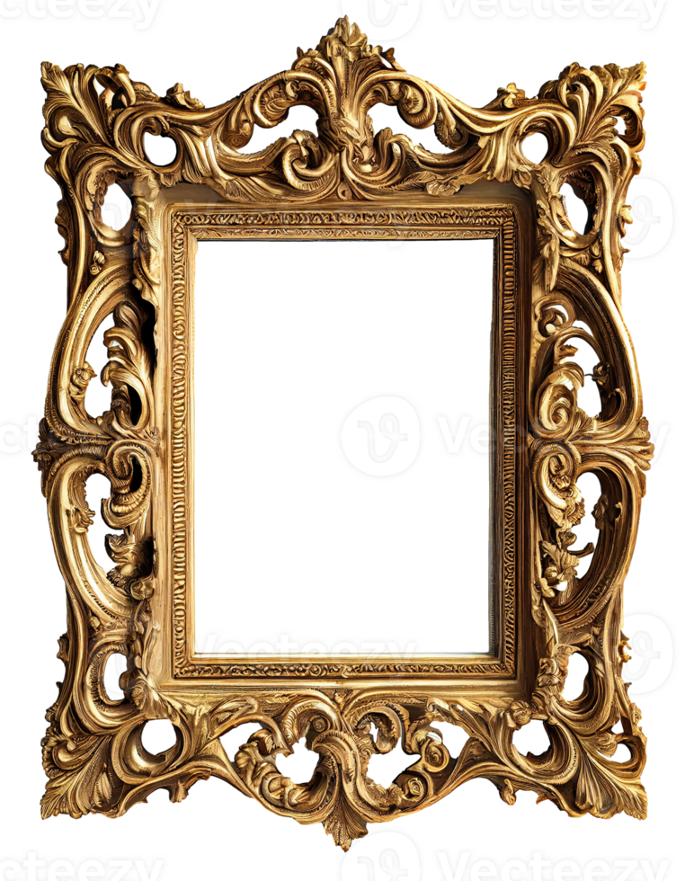 Antique gold picture frame isolated on transparent background, created with generative AI png