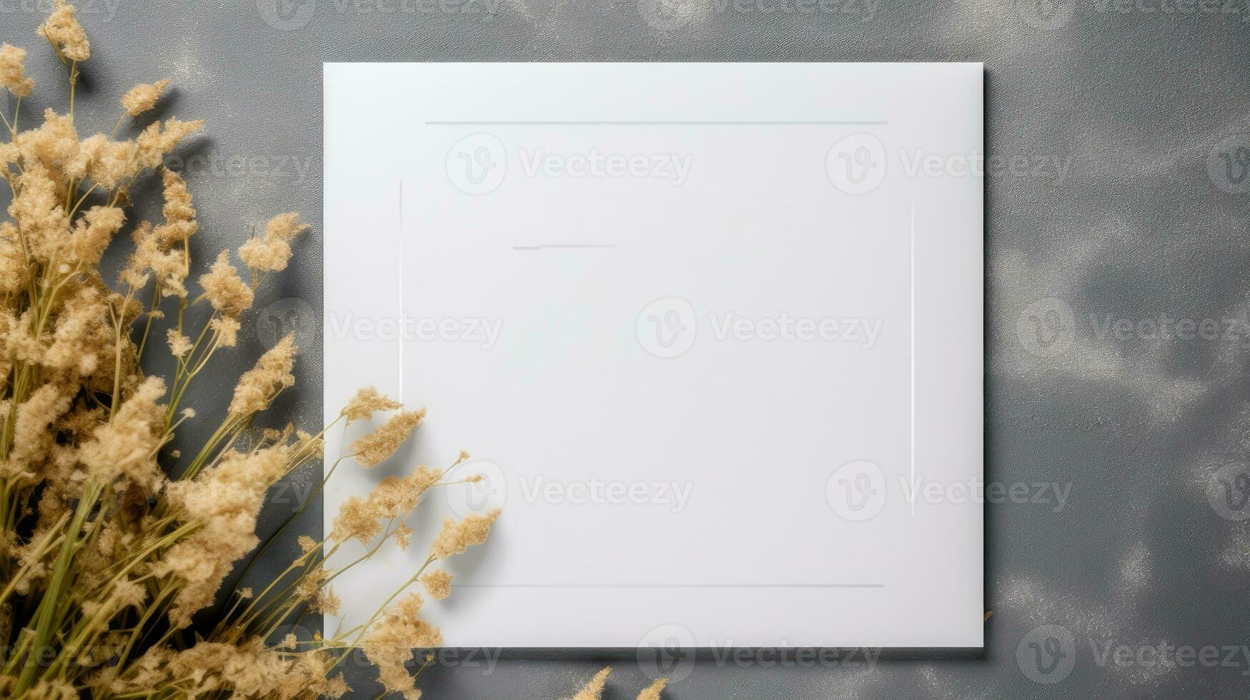 top view of blank Weeding card mockup with flowers, weeding card mockup photo