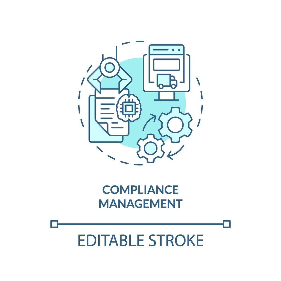 2D editable compliance management thin line icon concept, isolated vector, blue illustration representing vendor management. vector