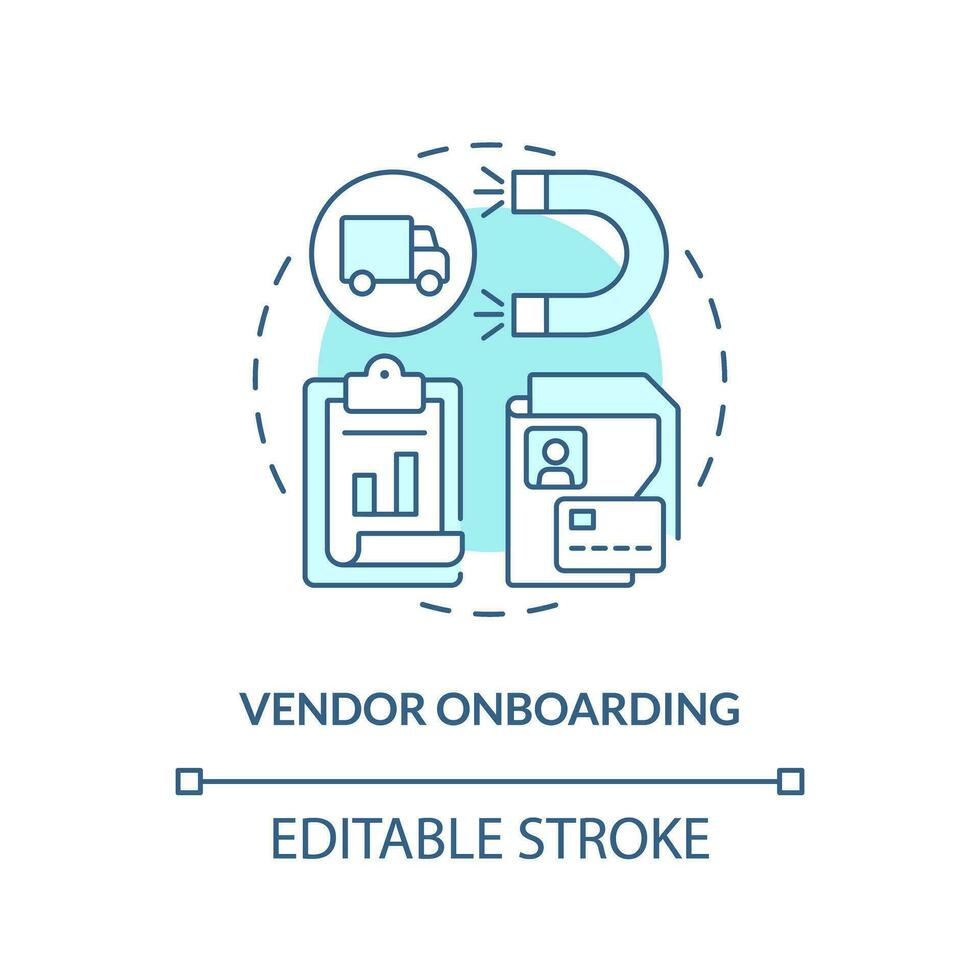 2D editable vendor onboarding thin line icon concept, isolated vector, blue illustration representing vendor management. vector