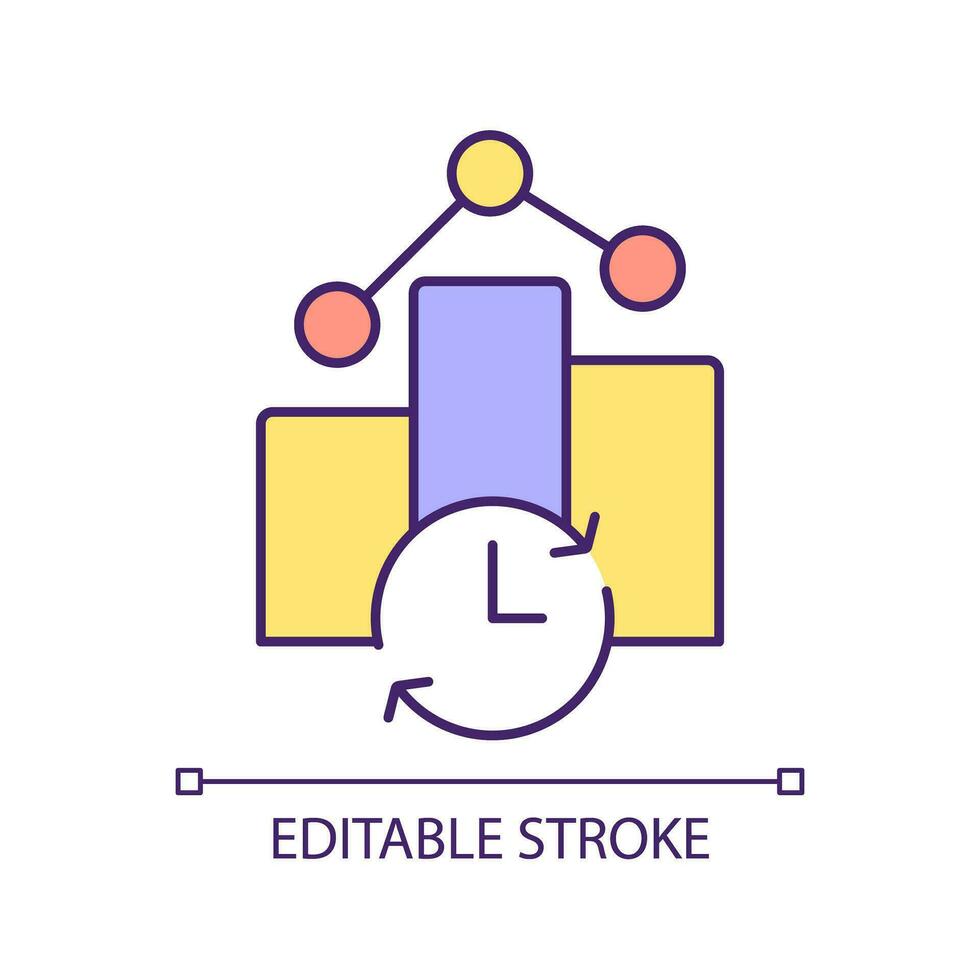 Editable real-time reporting icon representing enterprise resource planning, isolated vector, thin line multicolor illustration. vector