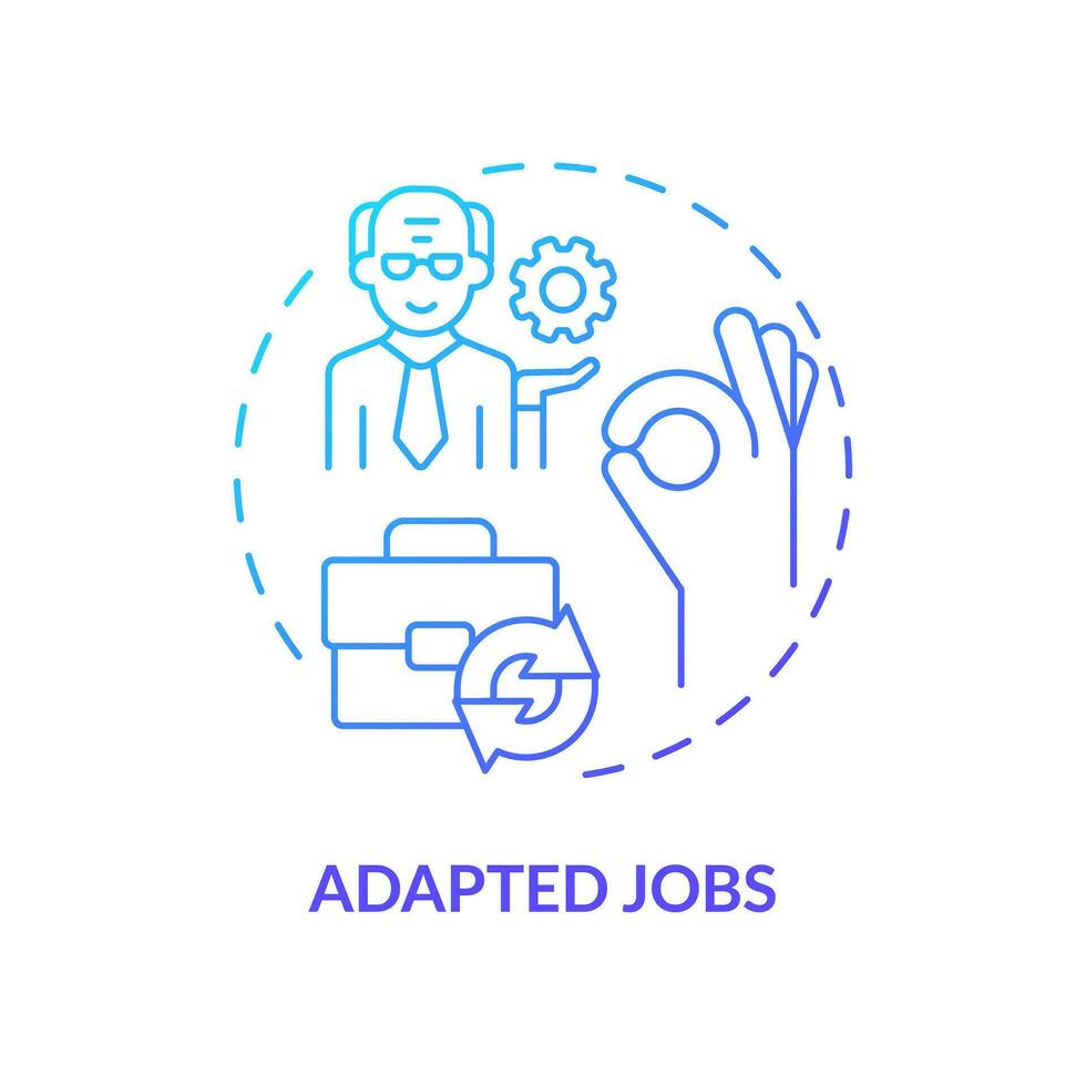 2D gradient adapted jobs thin line icon concept, isolated vector, blue illustration representing unretirement. vector