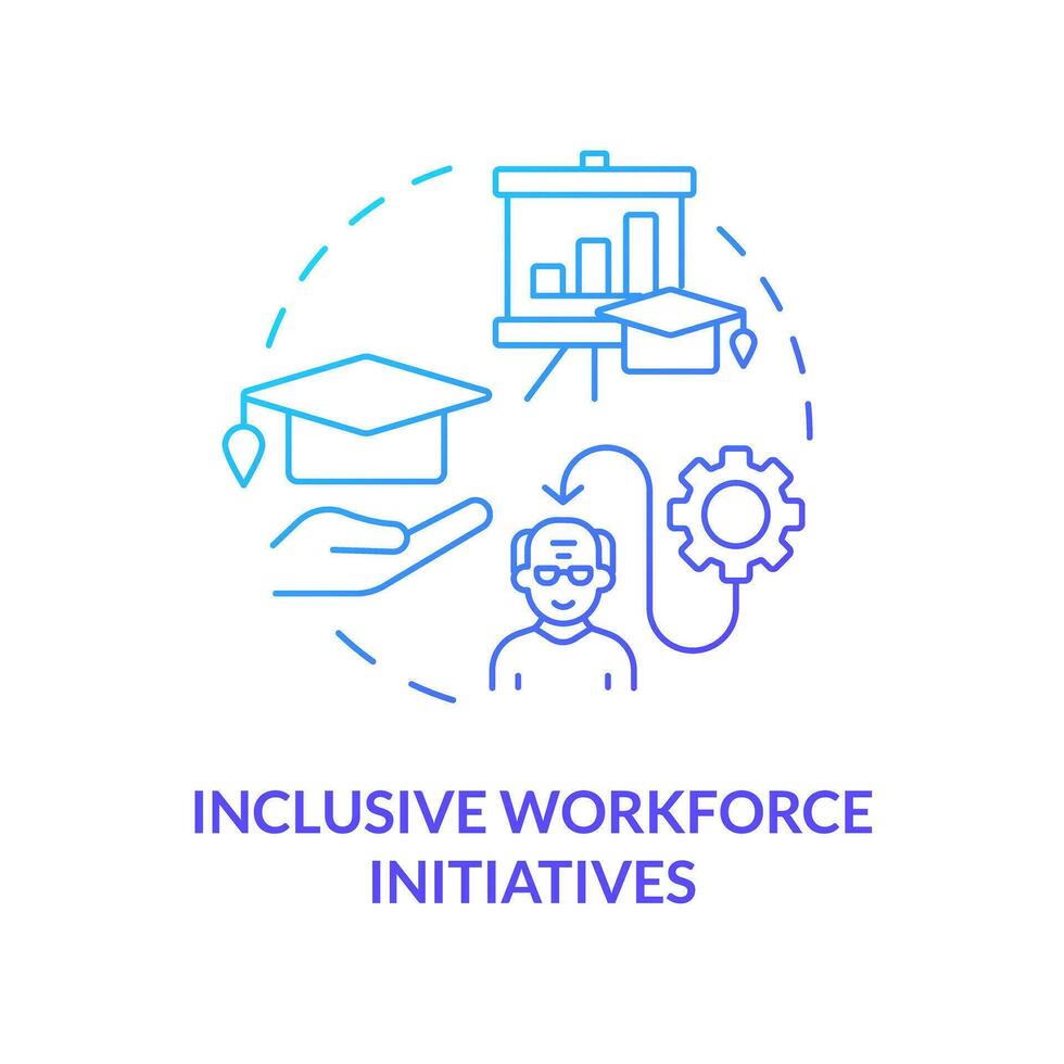 2D gradient inclusive workforce initiatives thin line icon concept, isolated vector, blue illustration representing unretirement. vector