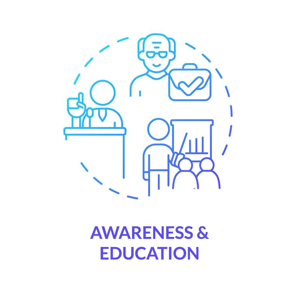 2D gradient awareness and education thin line icon concept, isolated vector, blue illustration representing unretirement. vector