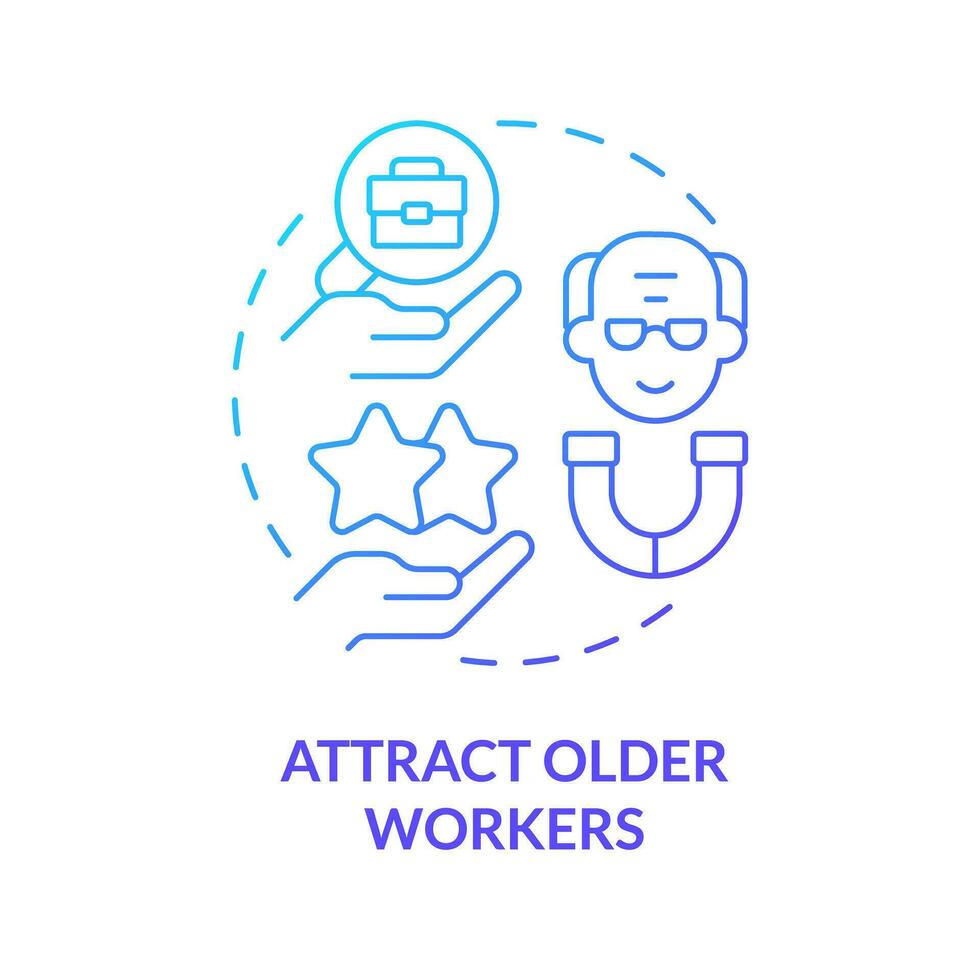 2d degradado atraer más viejo trabajadores Delgado línea icono concepto, aislado vector, azul ilustración representando no jubilación. vector