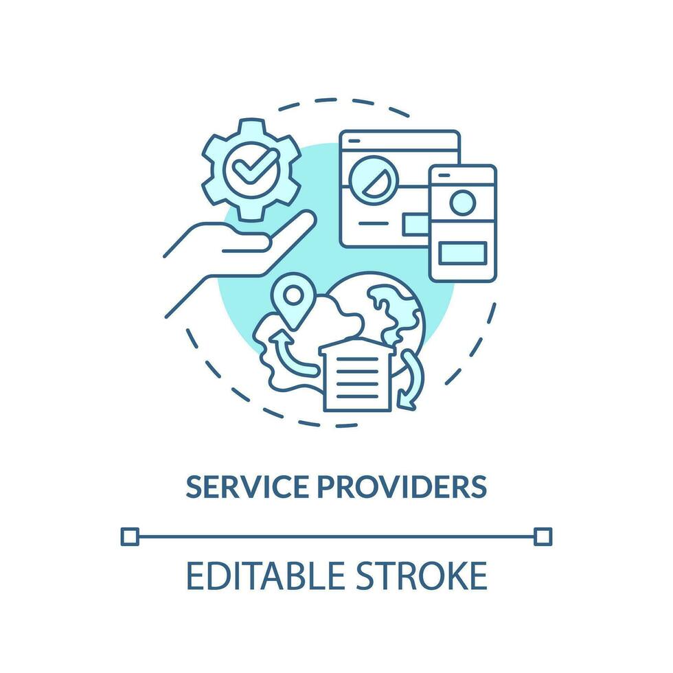 2D editable service providers thin line icon concept, isolated vector, blue illustration representing vendor management. vector