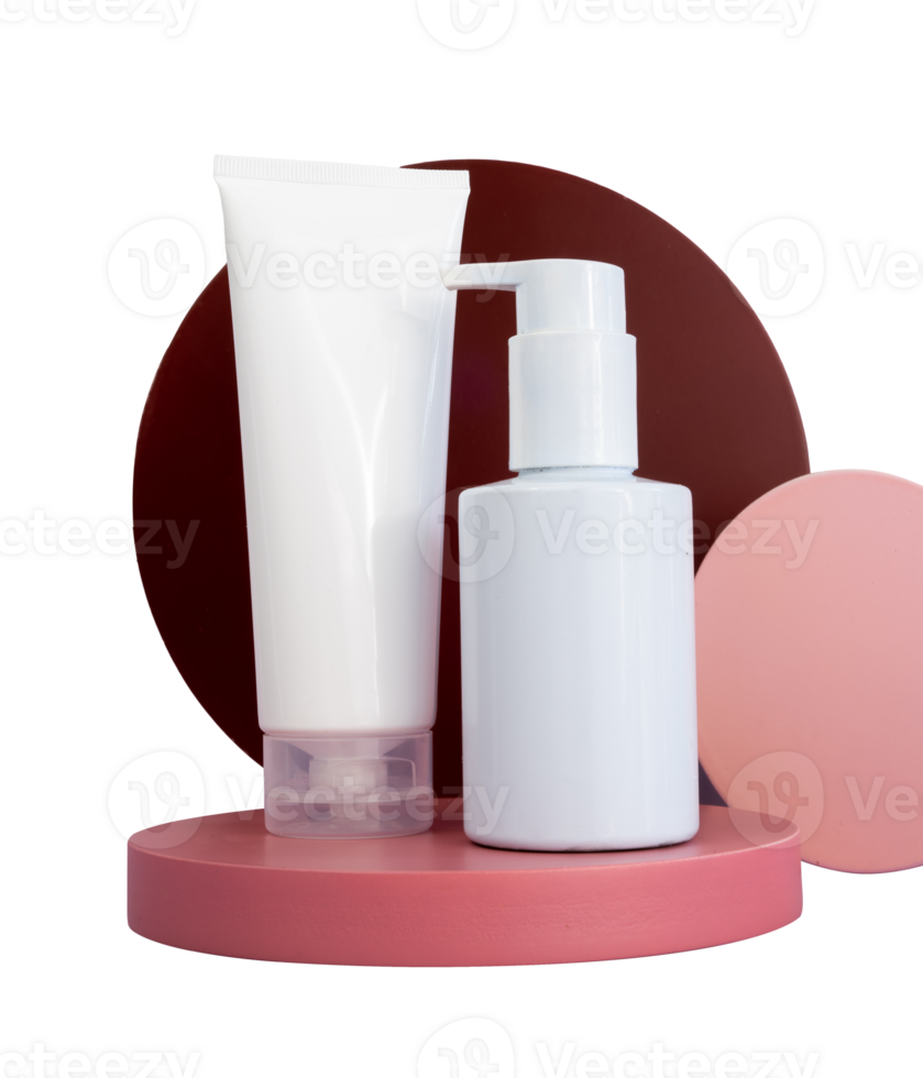set of cosmetic bottles display mockup png