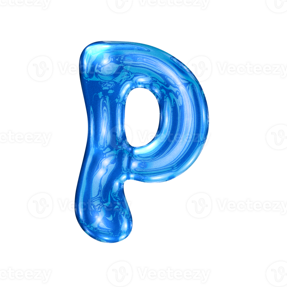 P font alphabet with y2k liquid sea blue chrome effect png