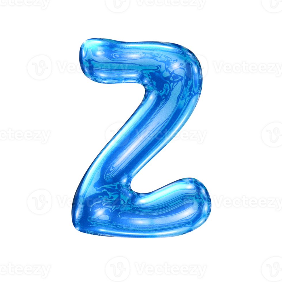 Z font alphabet with y2k liquid sea blue chrome effect png