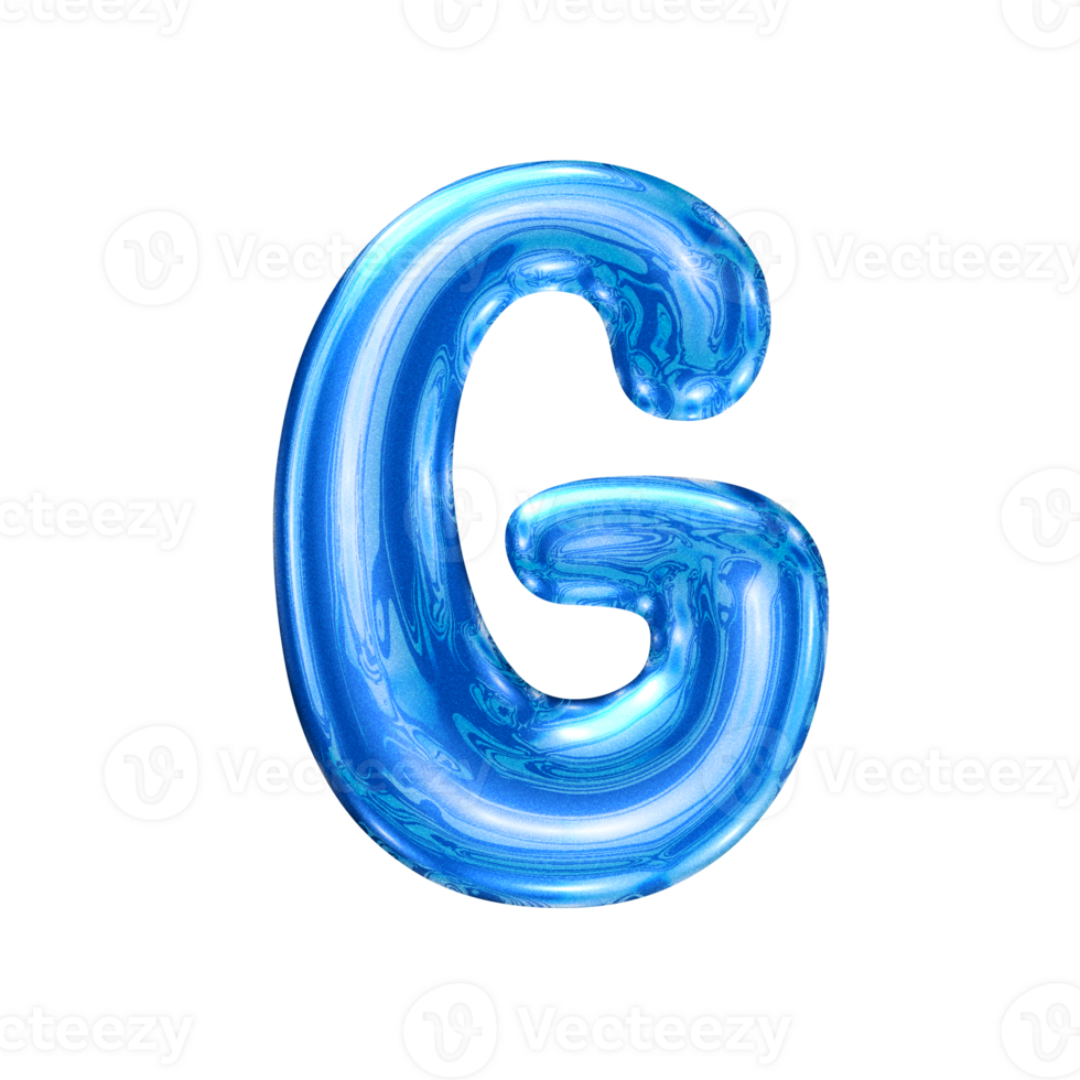 G font alphabet with y2k liquid sea blue chrome effect png