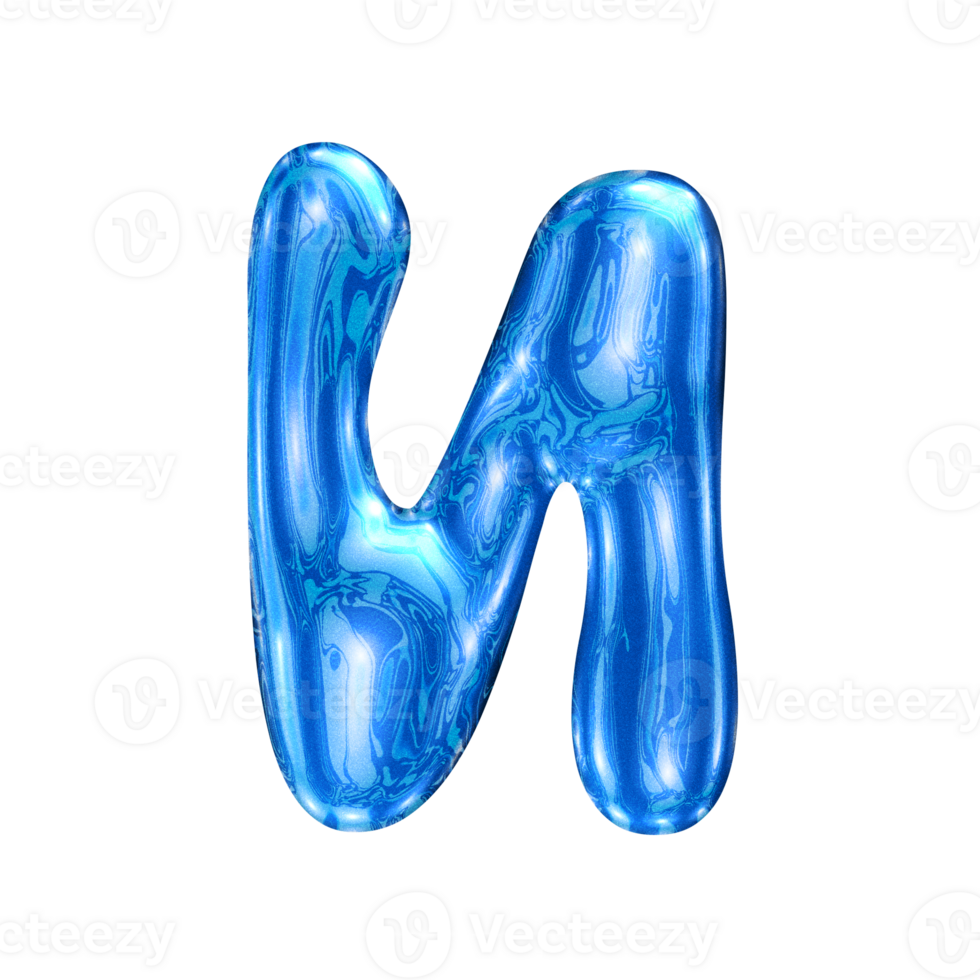 N font alphabet with y2k liquid sea blue chrome effect png