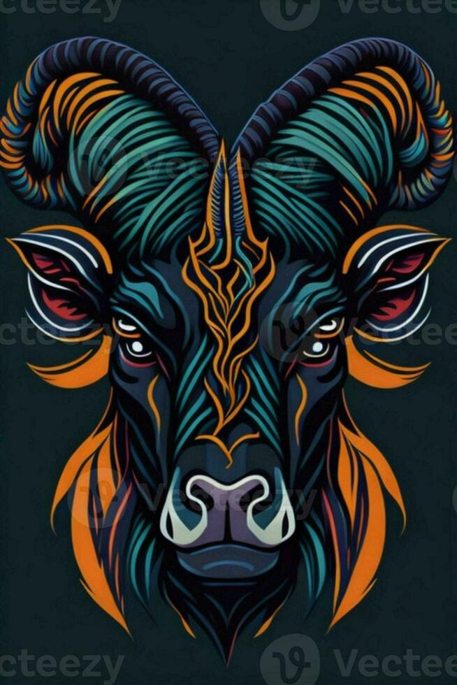 A detailed illustration of a Goat for a t-shirt design, wallpaper and fashion photo