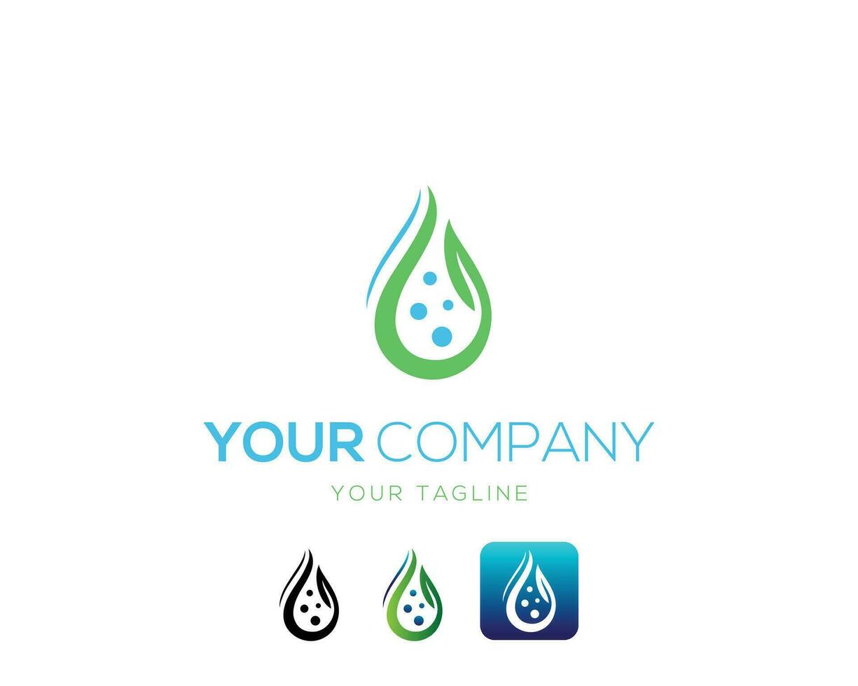 Water fall nature green water leaf logo design vector template.