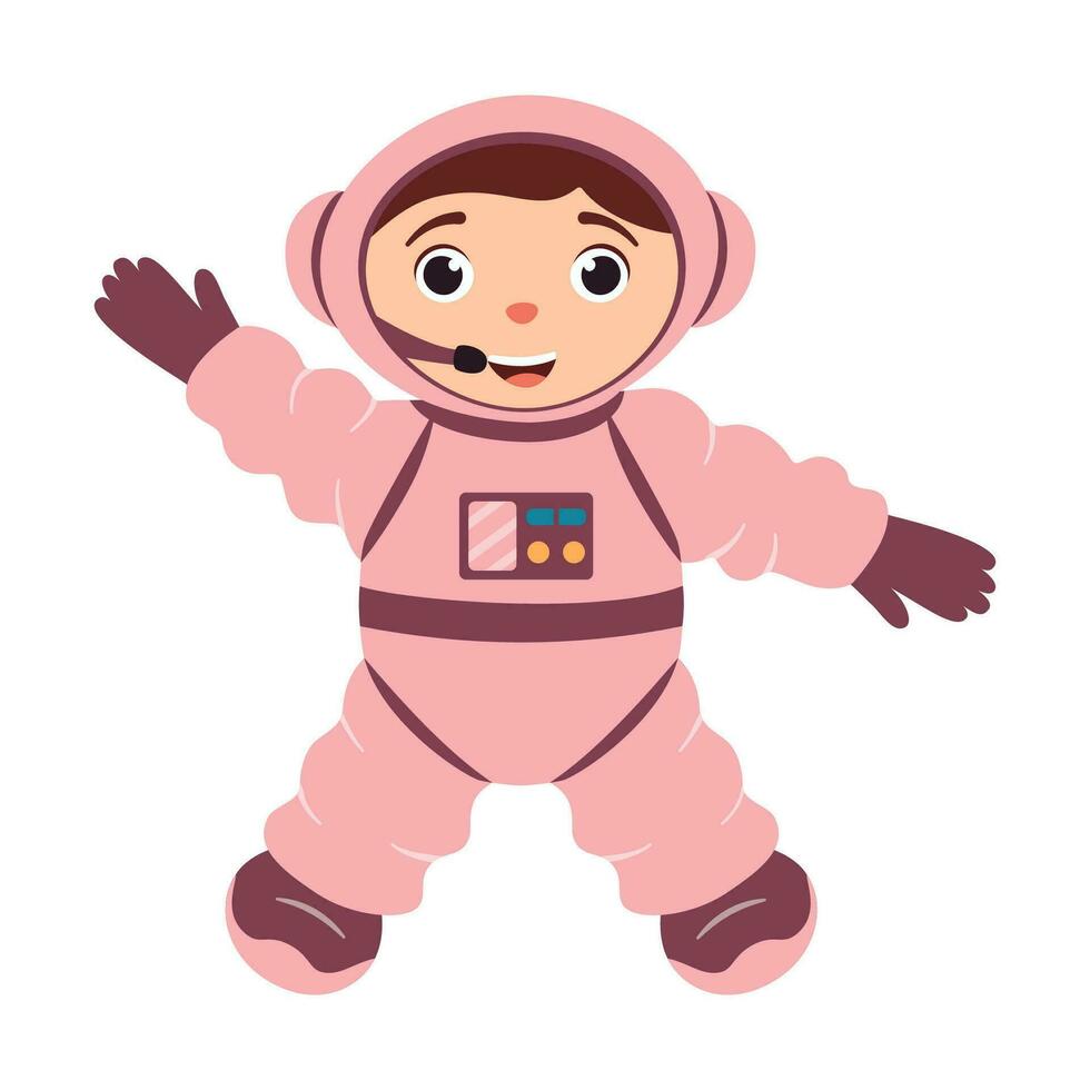 Illustartion with a cute astronaut in cartoon style.  Space travel. Cosmic children's background. Vector illustration.