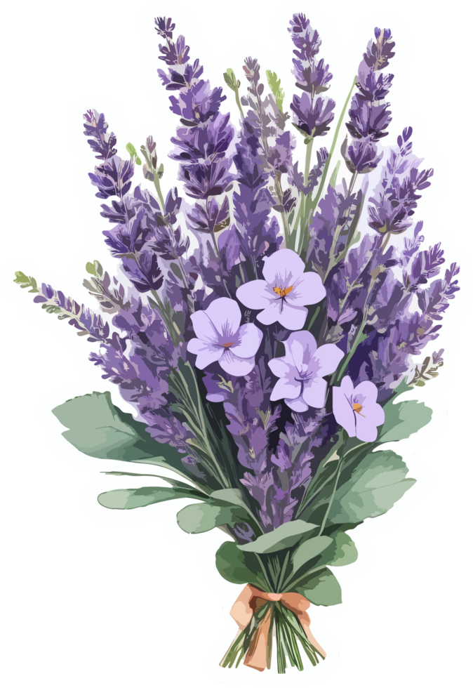 Lavender Flower Bouquet Cartoon AI Generative png