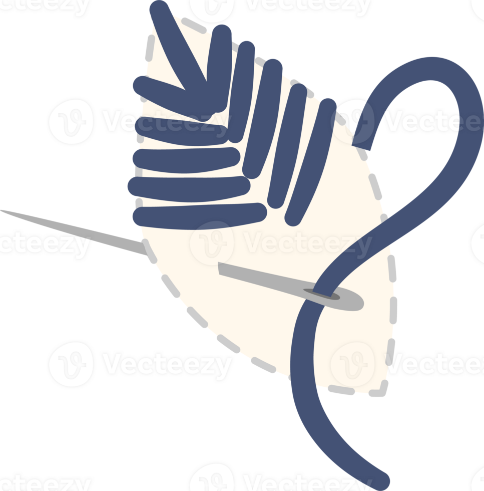 an example of embroidery with threads with a needle on fabric png