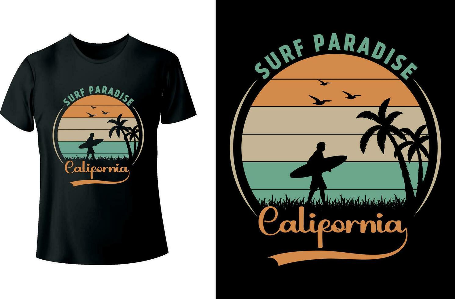 Surf paradise california summer tshirt design vector