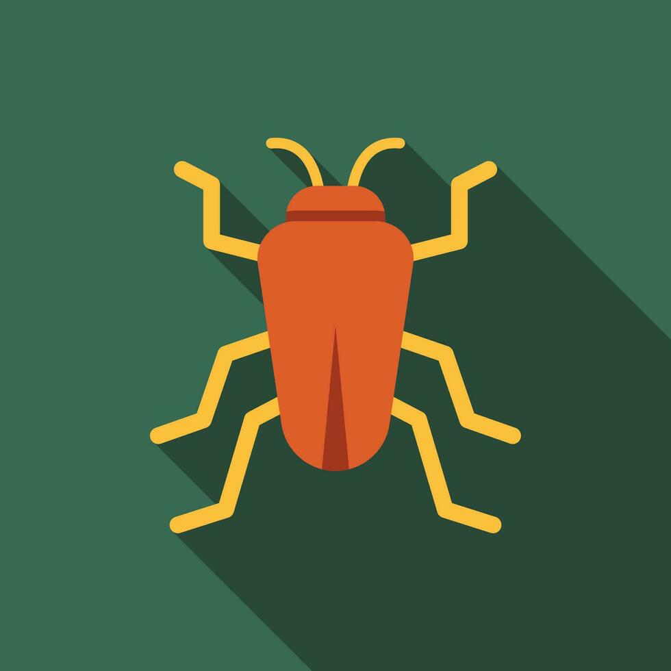 Insect flat icon with long shadow. Simple Biology icon pictogram vector illustration. School subject, insect, entomologist, biology concept. Logo design