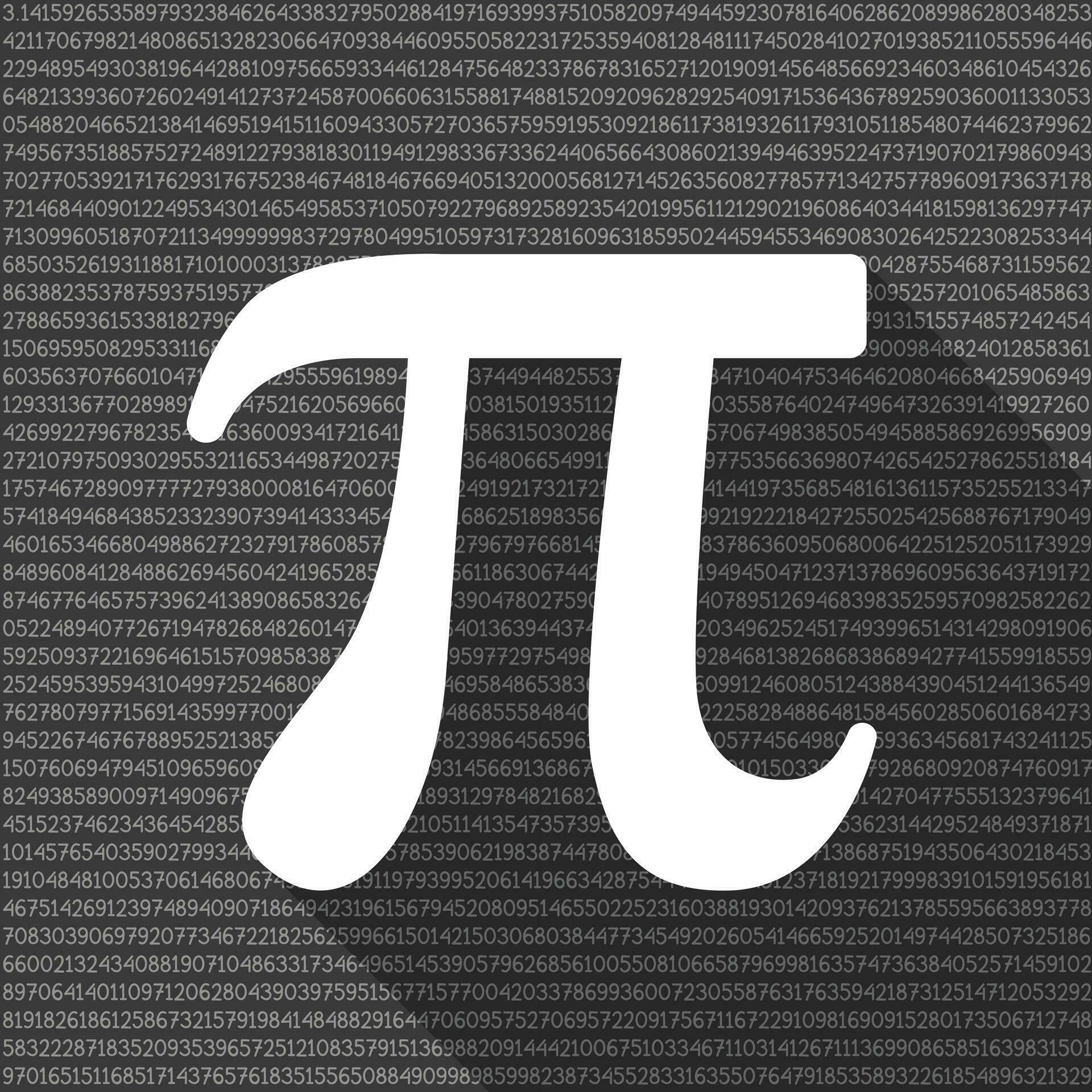 Pi flat icon with long shadow. Simple white Pi symbol with a long
