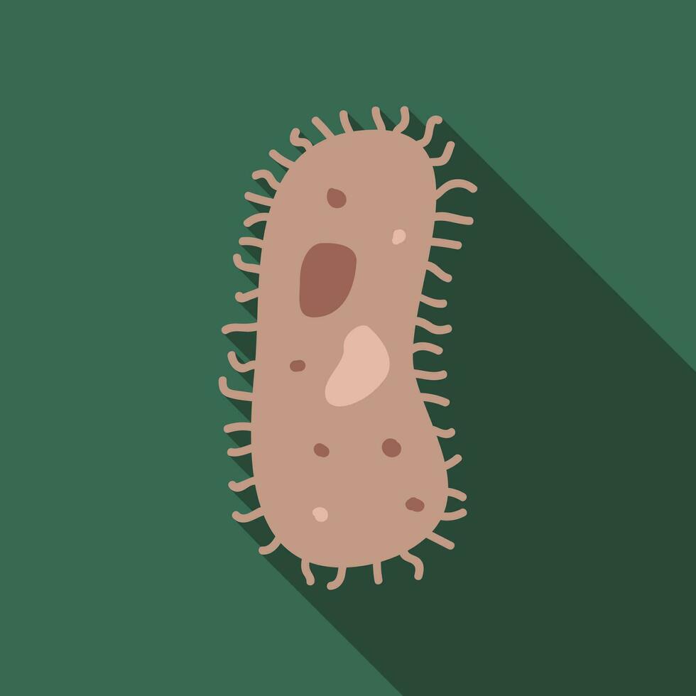 Bacterium flat icon with long shadow. Simple Biology icon pictogram vector illustration. Bacterium, Protozoa, virus, germ, medical, biology concept. Logo design