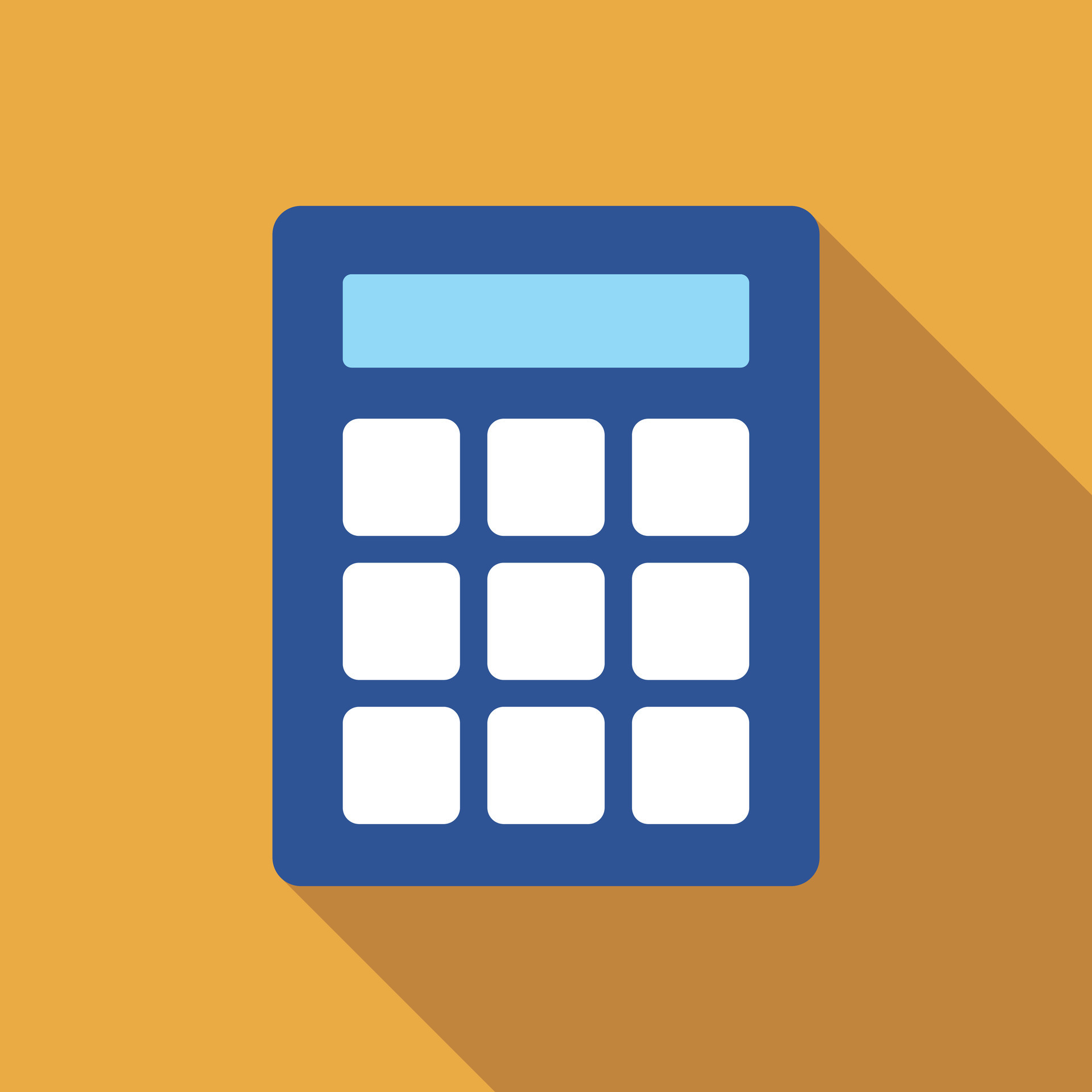Calculator flat icon with long shadow. Simple Math icon pictogram
