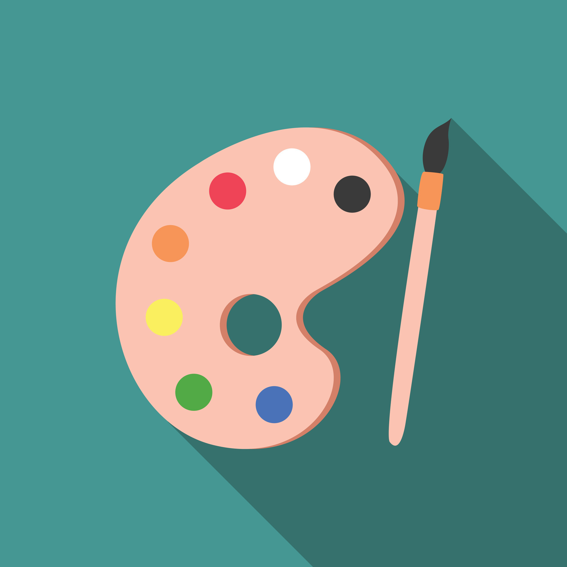 Artist paint palette flat icon with long shadow. Simple Art icon