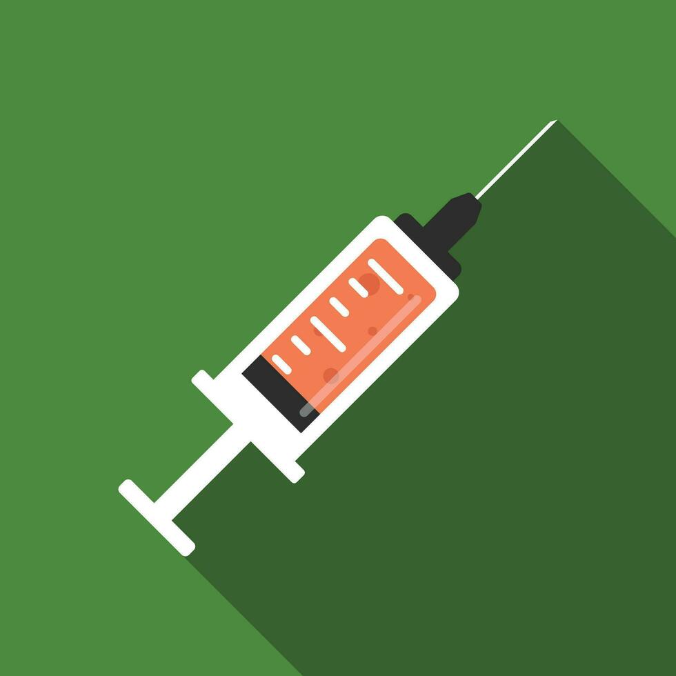Syringe flat icon with long shadow. Simple Medical, Biology icon pictogram vector illustration. Laboratory, vaccine, medical, Biology concept. Logo design