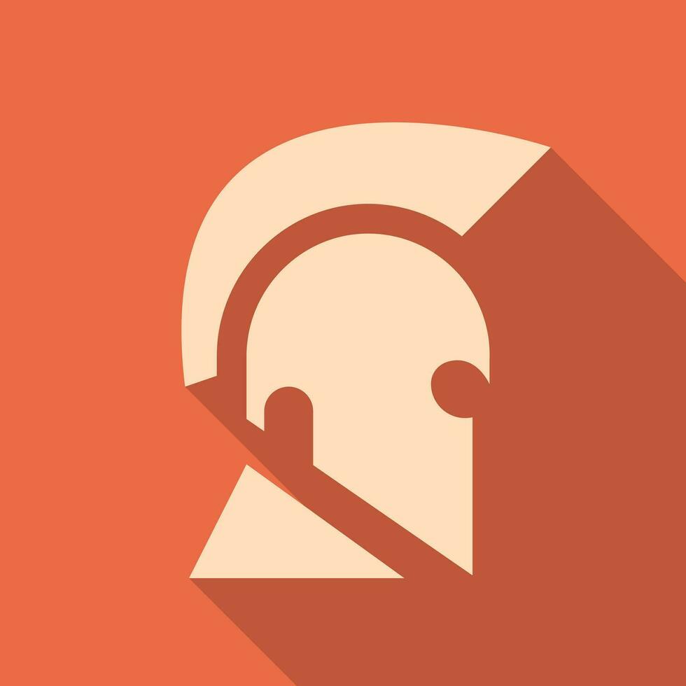Ancient helmet or Medieval helmet flat icon with long shadow. Simple History icon pictogram vector illustration. Ancient warrior, war, civilization, soldier, warrior, history concept. Logo design