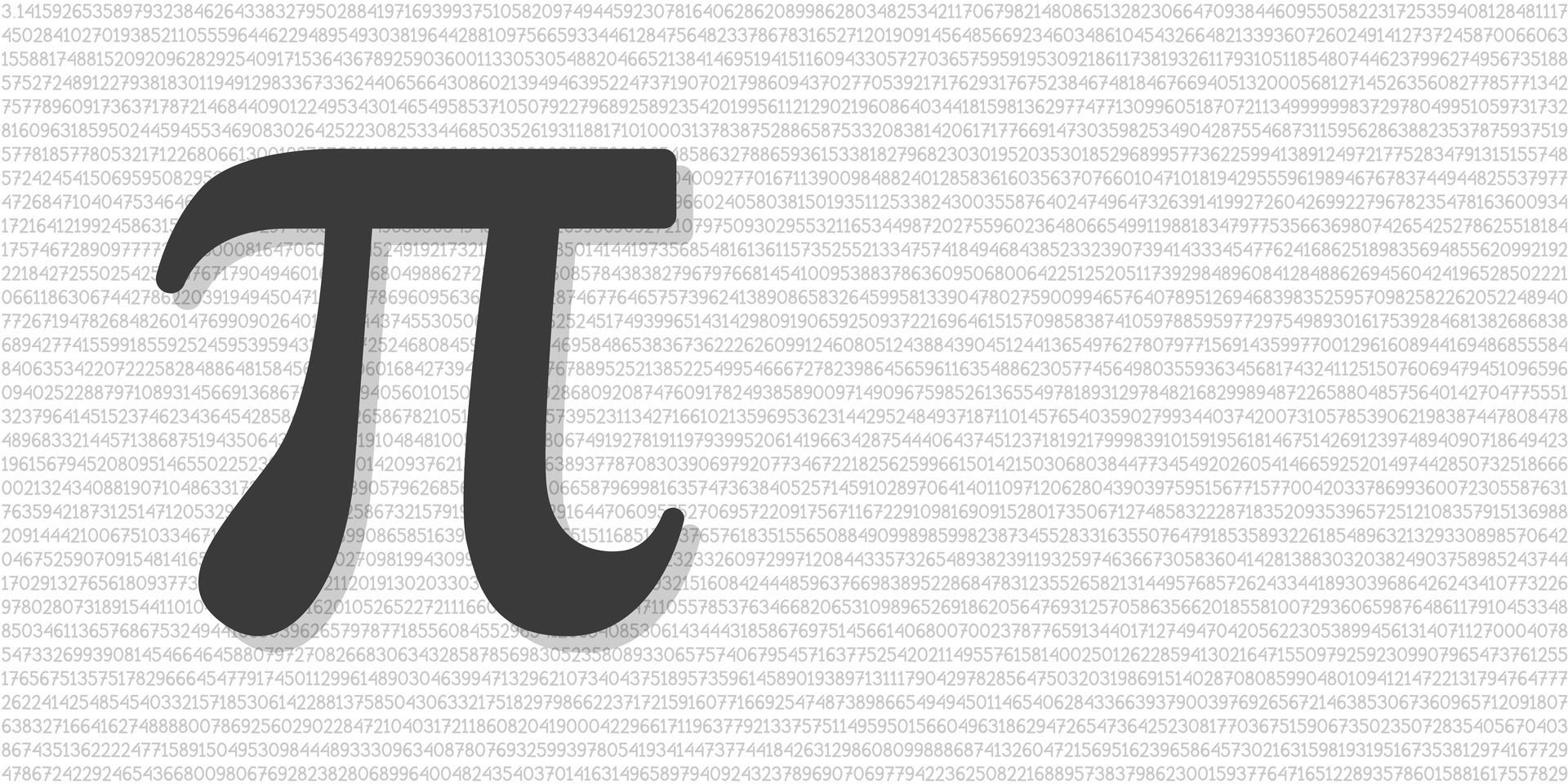 Pi symbol art banner with shadow. Simple black Pi symbol with a long