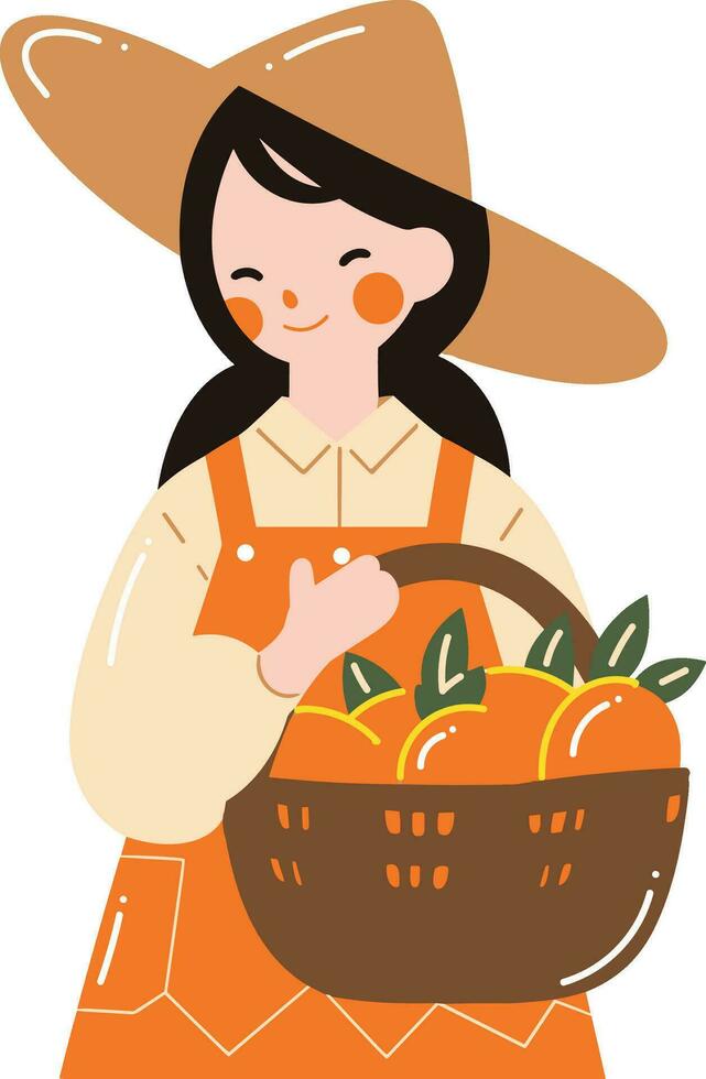 Hand Drawn happy female farmer in flat style vector