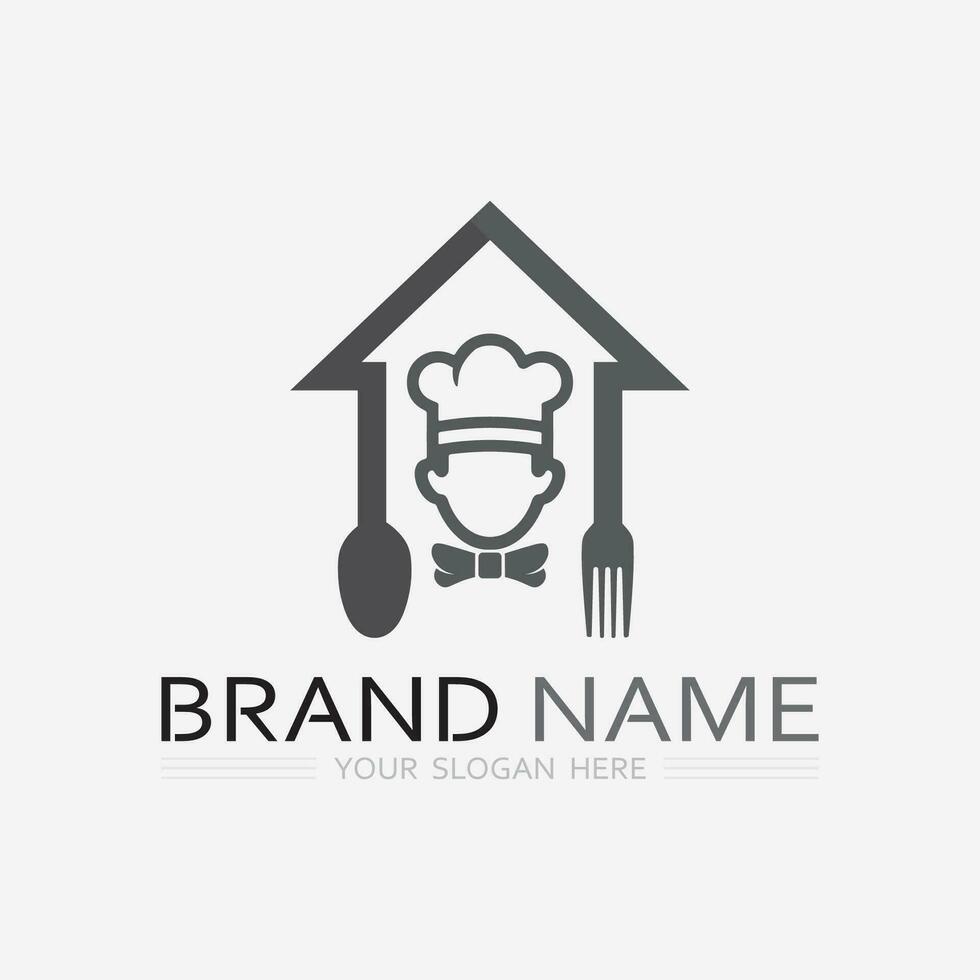 KITCHEN AND CHEF LOGO FOOD ICON RESTO AND CAFE DESIGN VECTOR GRAPHIC ILLUSTRATION