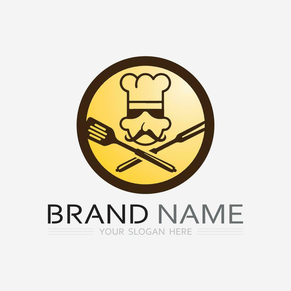 KITCHEN AND CHEF LOGO FOOD ICON RESTO AND CAFE DESIGN VECTOR GRAPHIC ILLUSTRATION