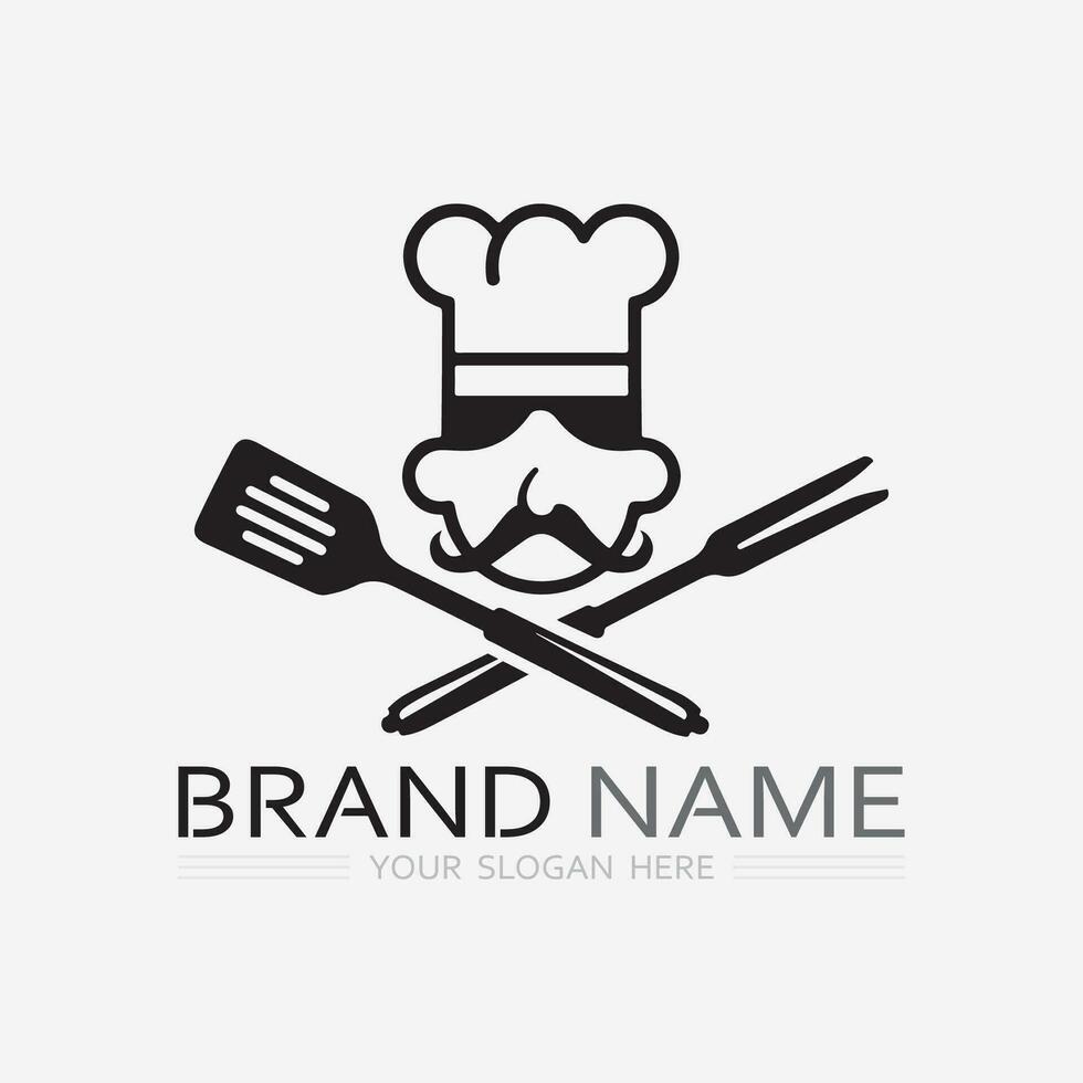 KITCHEN AND CHEF LOGO FOOD ICON RESTO AND CAFE DESIGN VECTOR GRAPHIC ILLUSTRATION